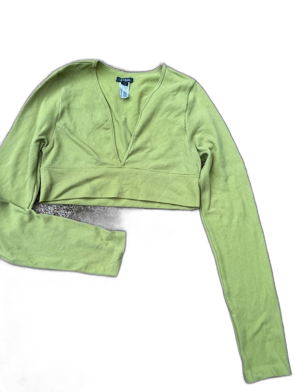 A- Wild Fable Lime Green Ribbed Deep V-Neck Long Sleeve Crop Top - Size L
